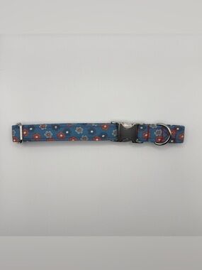 Handmade Blue Floral Dog Collar with Red and blue Flowers